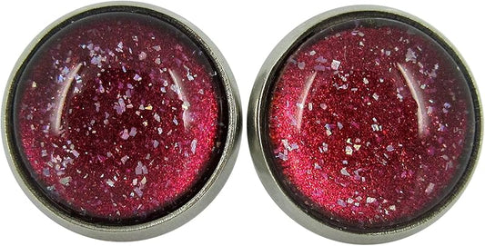 Summerfield Collection Stainless Steel Red Colorshifting to Orange Yellow and Green Glitter Glass Stud Earrings Hand-painted 10mm