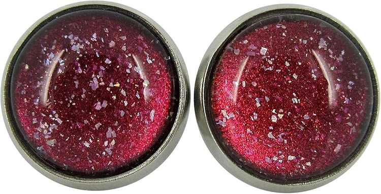 Summerfield Collection Stainless Steel Red Colorshifting to Orange Yellow and Green Glitter Glass Stud Earrings Hand-painted 10mm