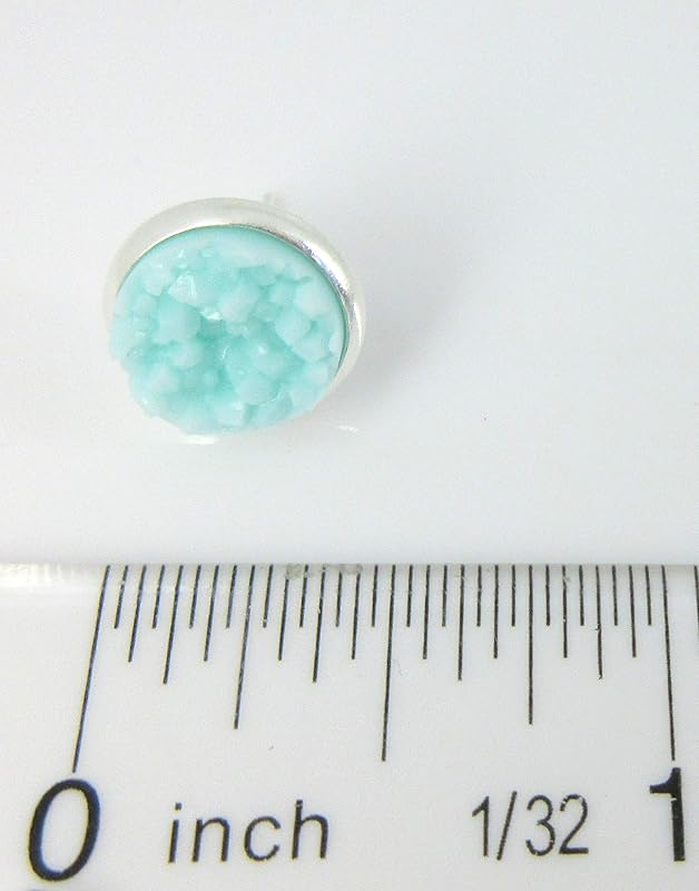 Summerfield Collection Silver-tone Faux Druzy Stone Stud Earrings 10mm (Lt Aqua Blue)