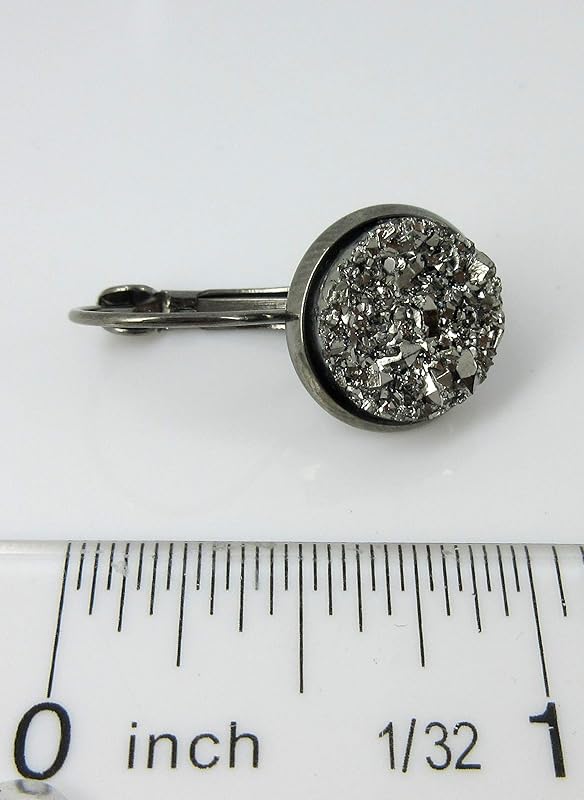Summerfield Collection Hematite-tone Gunmetal Gray Faux Druzy Stone Lever-back Drop Earrings 12mm
