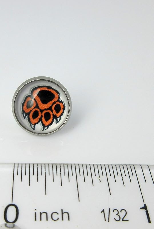Summerfield Collection Stainless Steel Orange and Black Paw Print Glass Stud Earrings 12mm