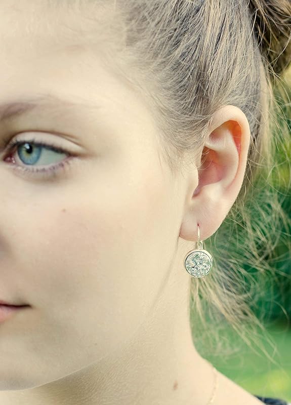 Summerfield Collection Silver-tone Metallic Faux Druzy Stone Lever-back Drop Earrings 12mm (Silver)