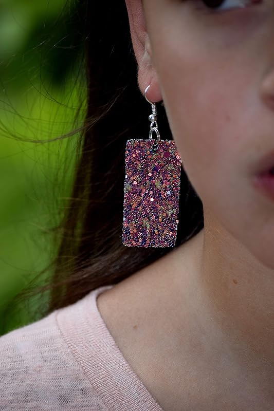 Summerfield Collection Silver-tone Glitter Faux Leather Large Rectangle Dangle Earrings (Sunset)