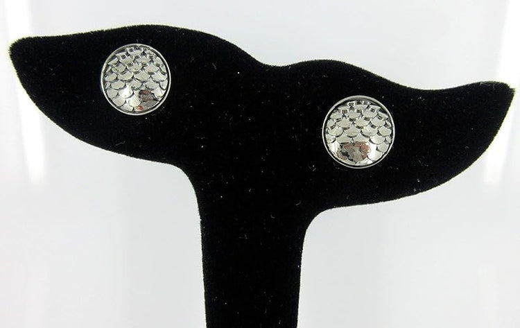 Summerfield Collection Hematite-tone Metallic Dragon Scale Stud Earrings 12mm Gunmetal Gray Mermaid
