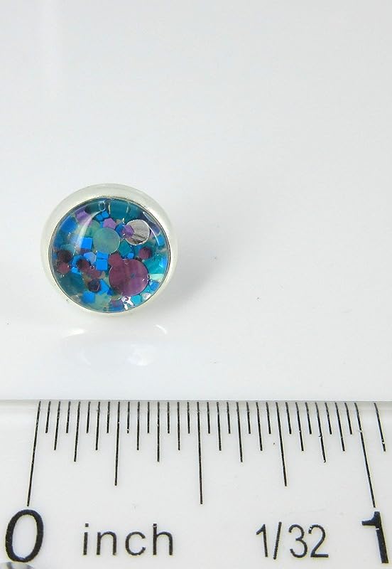 Summerfield Collection Silver-tone Blue and Purple Glitter Glass Stud Earrings Hand-painted 10mm