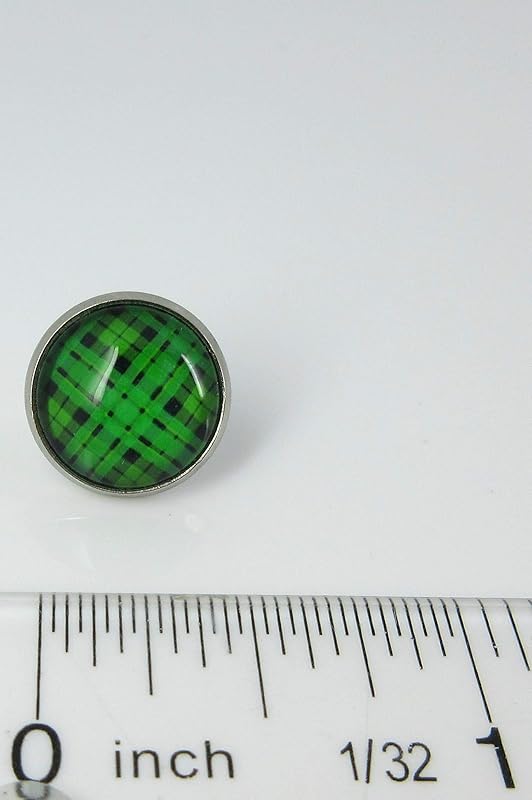 Summerfield Collection Stainless Steel Duo Stud Earrings Plaid Print Glass 12mm Set (Dark)
