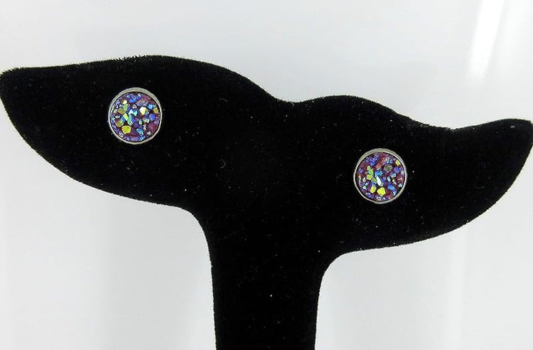 Summerfield Collection Hematite-tone Faux Druzy Stone Stud Earrings 8mm (Maroon)