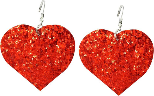 Summerfield Collection Red Glitter Faux Leather Large Heart Dangle Earrings