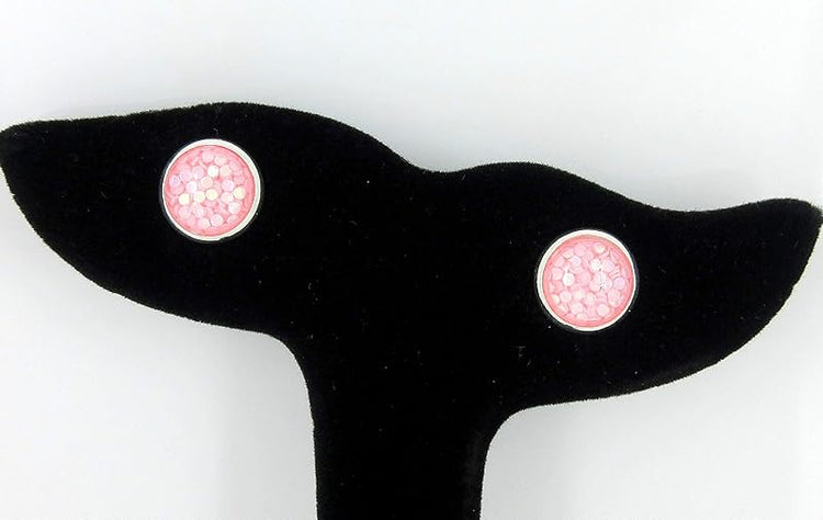 Summerfield Collection Shiny Silver-tone Iridescent Glitter Resin Stud Earrings 10mm (Light Pink)