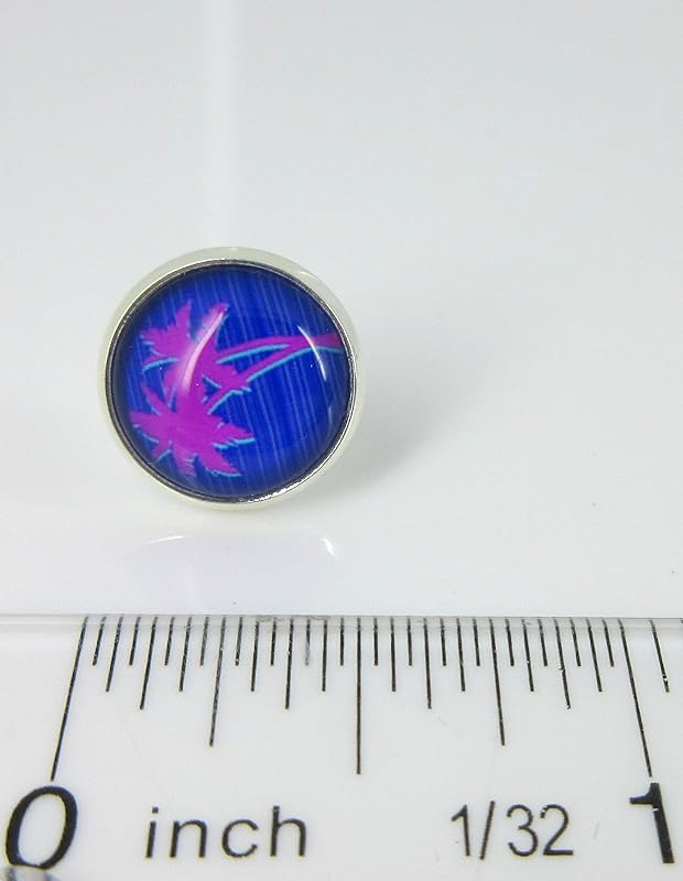 Summerfield Collection Silver-tone Blue and Pink Palm Tree Print Glass Stud Earrings 12mm