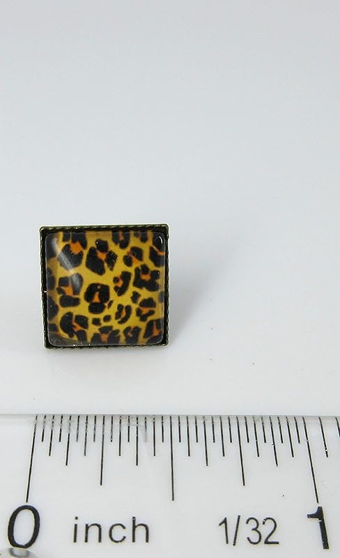 Summerfield Collection Antiqued Gold-tone Animal Print Stud Earrings Geometric Square Shaped 12mm