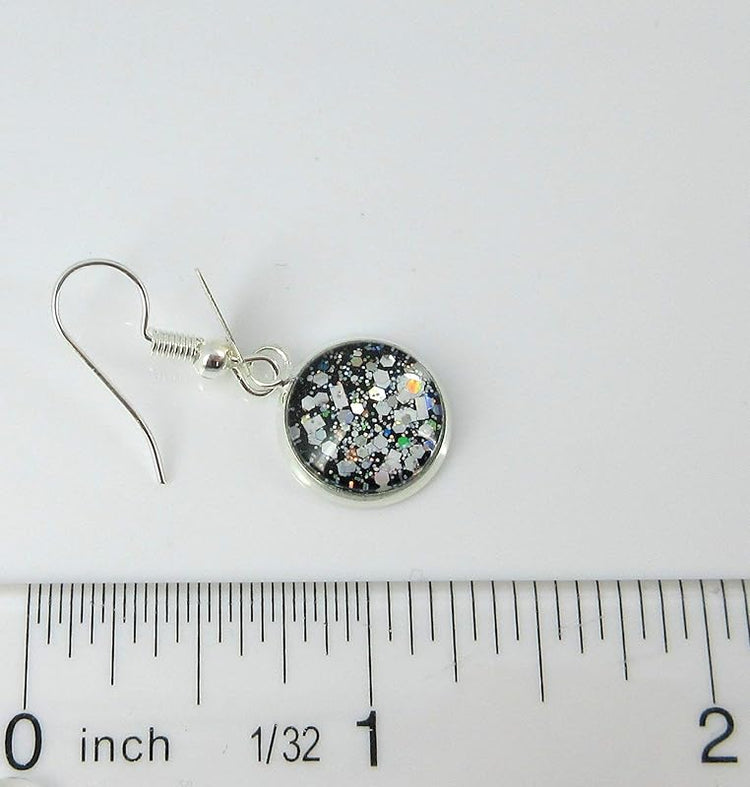 Summerfield Collection Silver-tone Black and White Glitter Glass Geometric Charm Dangle Earrings