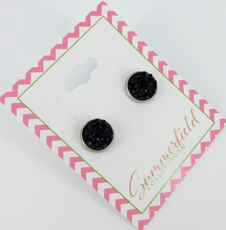Summerfield Collection Stainless Steel Matte Faux Druzy Stone Stud Earrings 10mm (Black)