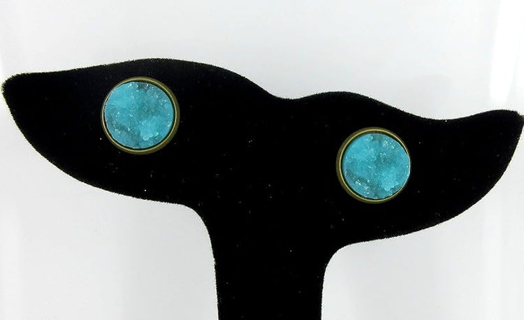 Summerfield Collection Antiqued Gold-tone Faux Druzy Stone Stud Earrings 12mm (Aqua Blue)