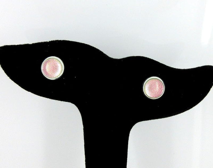Summerfield Collection Silver-tone Pink to Green Color Shift Glitter Glass Stud Earrings Hand-painted 8mm