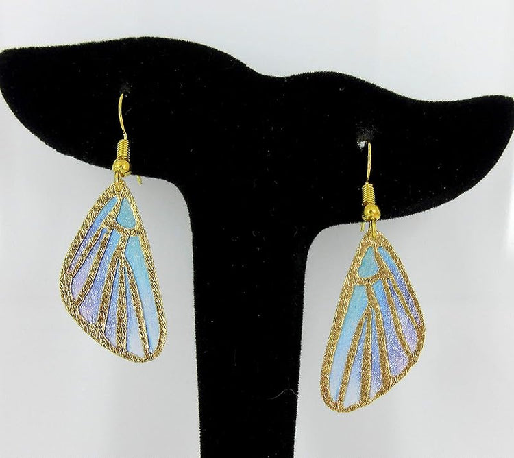 Summerfield Collection Gold Tone Butterfly Wing Fabric Dangle Earrings (Purple and Blue)