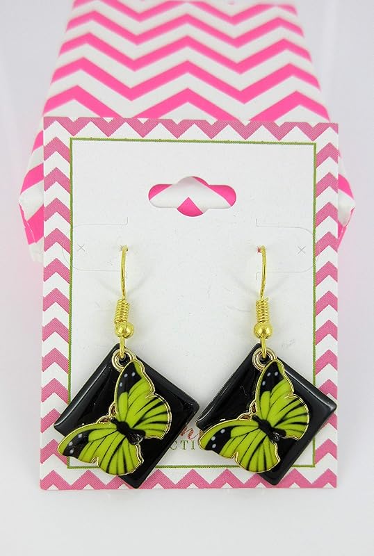 Summerfield Collection Gold-tone Enamel Butterfly Charm Dangle Earrings (Green/Black)