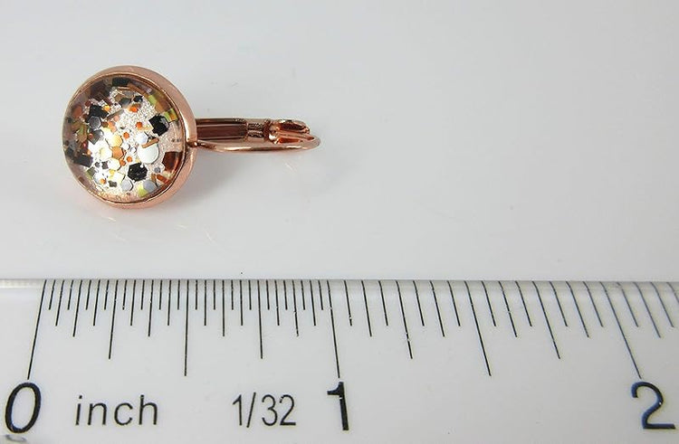Summerfield Collection Rose Gold-Tone Pearly Silver and Black Glitter Glass Drop Earrings