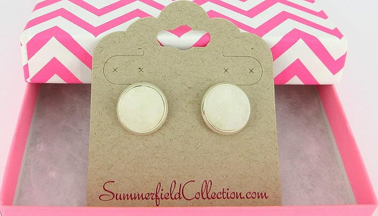 Summerfield Collection Silver-tone Faux Druzy Stone Stud Earrings 12mm (Clear)