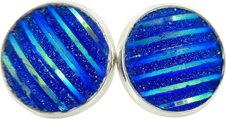 Summerfield Collection Silver-tone Frosted Metallic Stripe Stud Earrings 12mm (Royal Blue AB)