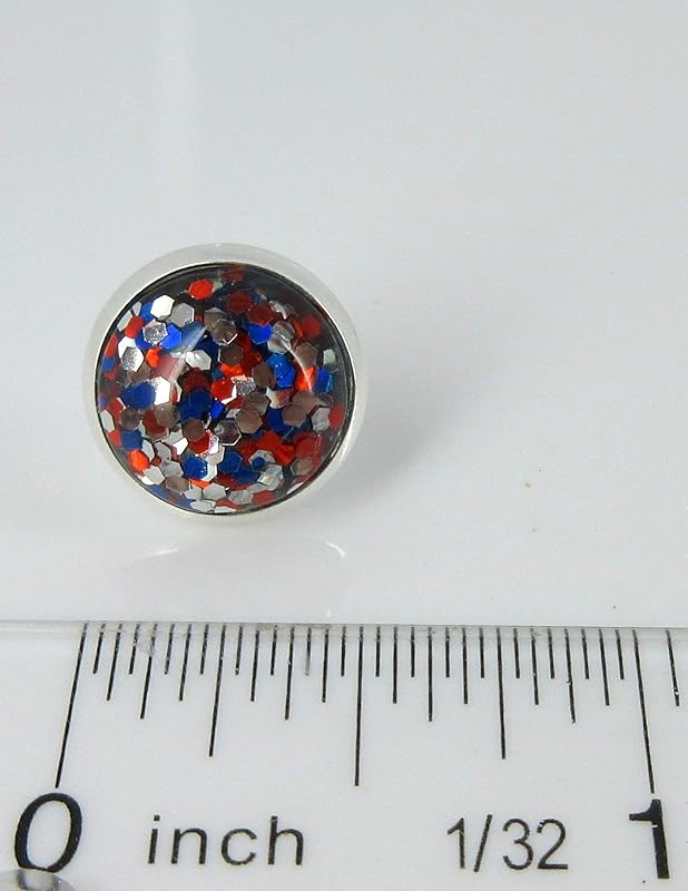 Summerfield Collection Silver-tone Patriotic Glitter Resin Stud Earrings Red Blue USA (12mm)
