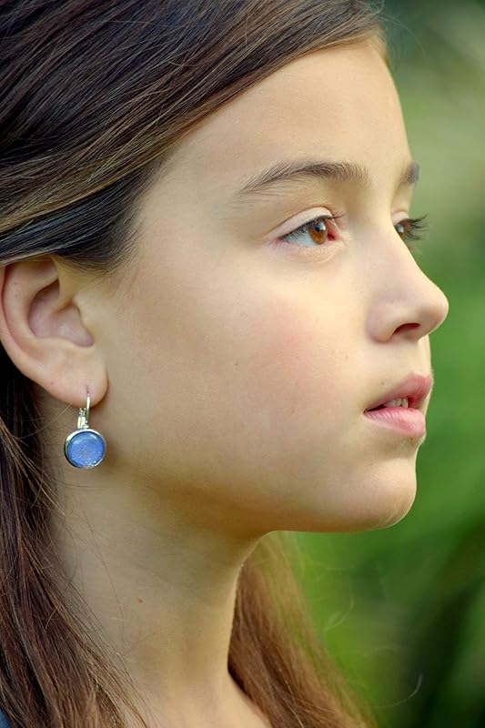 Summerfield Collection Silver-tone Periwinkle Purple Glitter Glass Lever-back Drop Galaxy Earrings Hand-painted