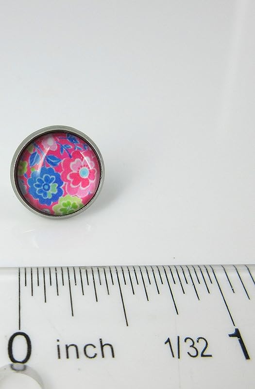 Summerfield Collection Stainless Steel Floral Printed Glass Necklace Stud Earrings Set (Pink)