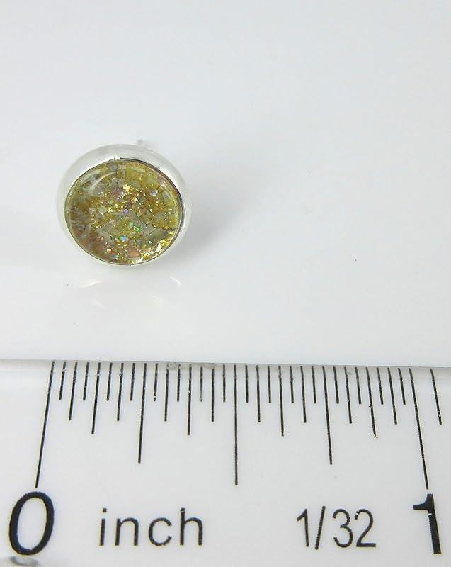 Summerfield Collection Silver-tone Yellow Gold Glitter Glass Stud Earrings Hand-painted 8mm