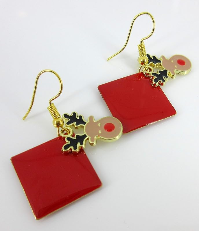 Summerfield Collection Gold-tone Red Enamel Reindeer Charm Dangle Earrings Christmas