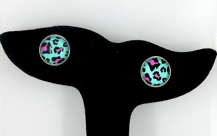 Summerfield Collection Stainless Steel Trio Animal Print Glass Stud Earrings 12mm Set
