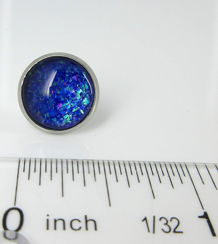 Summerfield Collection Stainless Steel Purple and Blue Holographic Glitter Glass Stud Earrings Hand-painted 12mm