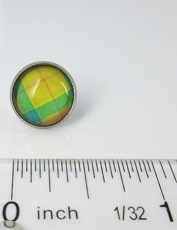 Summerfield Collection Stainless Steel Duo Stud Earrings Plaid Print Glass 12mm Set (Pastel)