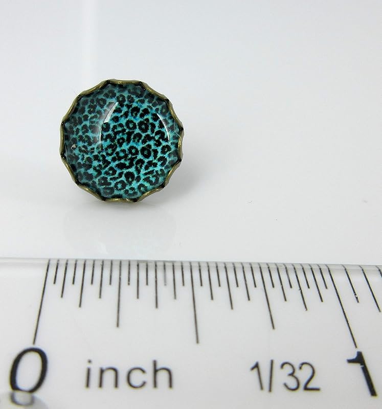 Summerfield Collection Antiqued Gold-tone Animal Print Glass Stud Earrings 12mm (Aqua Blue)