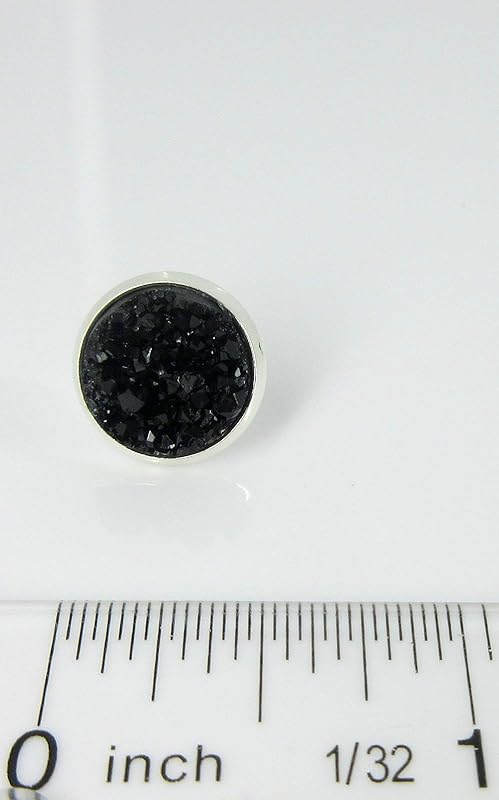 Summerfield Collection Silver-tone Black Faux Druzy Stone Stud Earrings 12mm