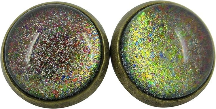 Summerfield Collection Antiqued Gold-tone Rainbow Color-shifting Glitter Flake Glass Stud Earrings