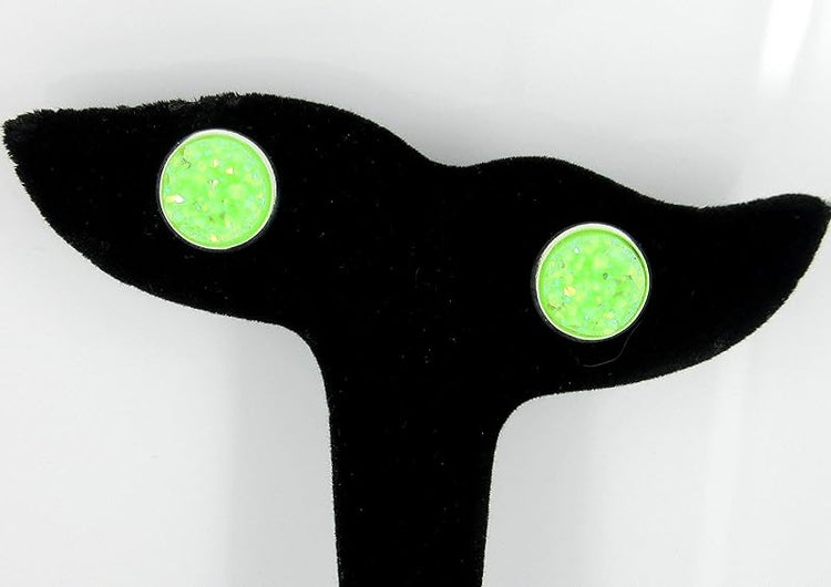 Summerfield Collection Silver-tone Pastel AB Faux Druzy Stone Stud Earrings 12mm (Lime Green)