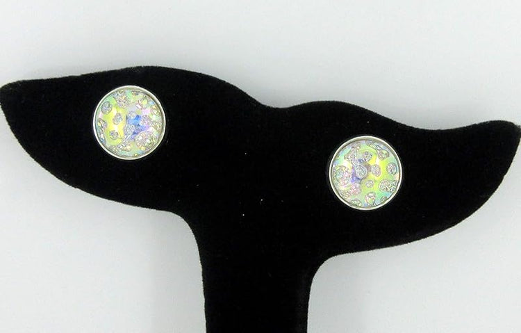 Summerfield Collection Silver-tone Clear AB Frosted Metallic Rainbow Stud Earrings 12mm