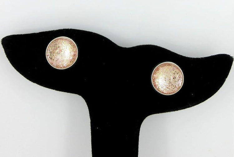 Summerfield Collection Silver-tone Shell Pink and Gold Shimmer Glitter Glass Stud Earrings Hand-painted 12mm