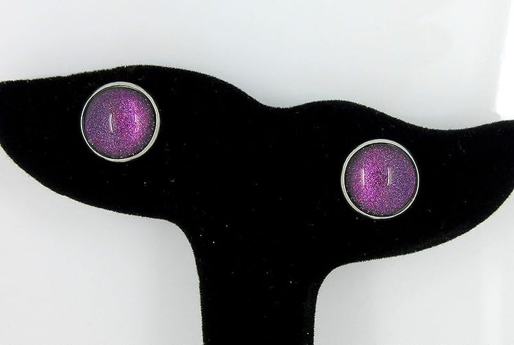 Summerfield Collection Stainless Steel Purple and Red Glitter Glass Stud Earrings Hand-painted 12mm