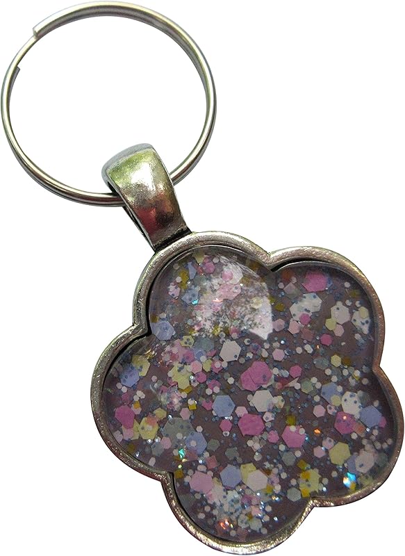 Summerfield Collection Antiqued Silver-tone Purple Pastel Mix Glitter Glass Flower Keychain Hand-painted