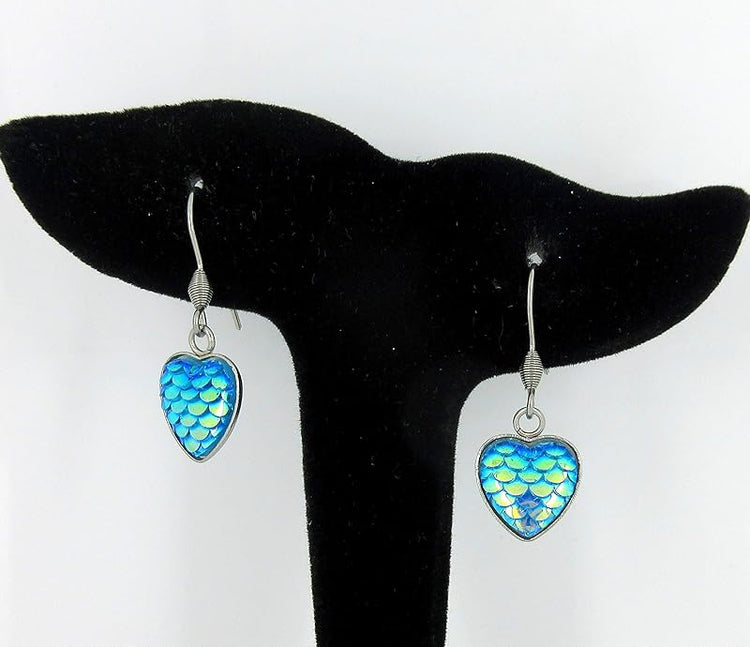 Summerfield Collection Mermaid Heart Choker Necklace Faux Black Suede Cord Dangle Earrings Set (Blue)