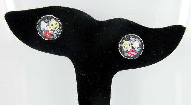 Summerfield Collection Silver-tone Emoji Glitter Glass Stud Earrings Black Pink Red Yellow Hand-painted