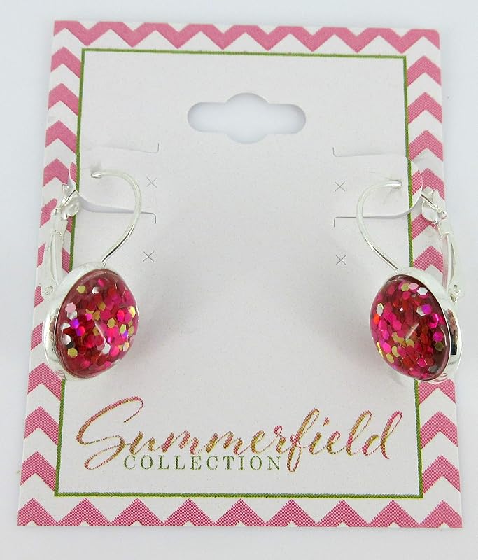 Summerfield Collection Silver-tone Metallic Glitter Resin Lever-back Drop Earrings 12mm (Pink)