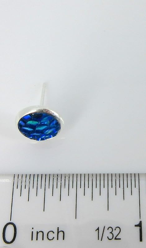 Summerfield Collection Silver-tone Metallic Mermaid Scale Stud Earrings 8mm (Blue/Green)