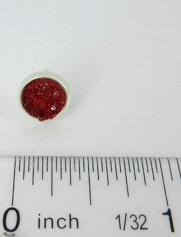Summerfield Collection Silver-tone Faux Druzy Stone Stud Earrings 8mm (Red)
