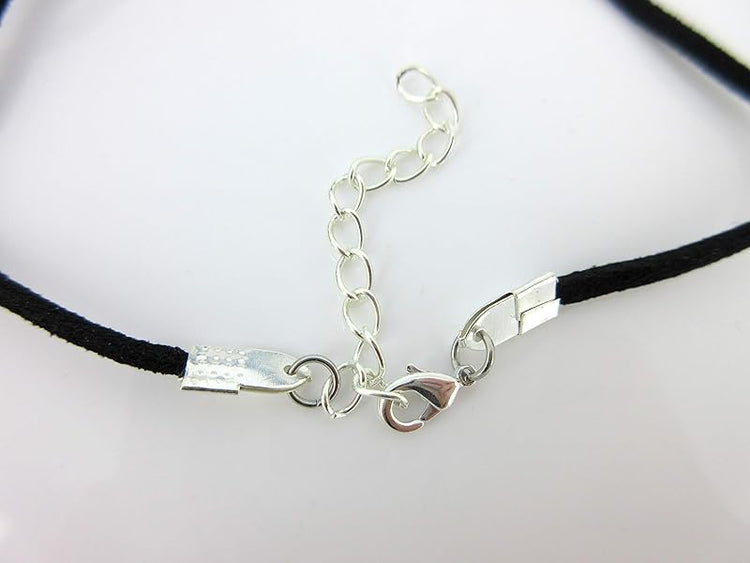 Summerfield Collection Ballet Pink Hand-painted Glass Heart Choker Necklace Faux Black Suede Cord Dangle Earrings Set