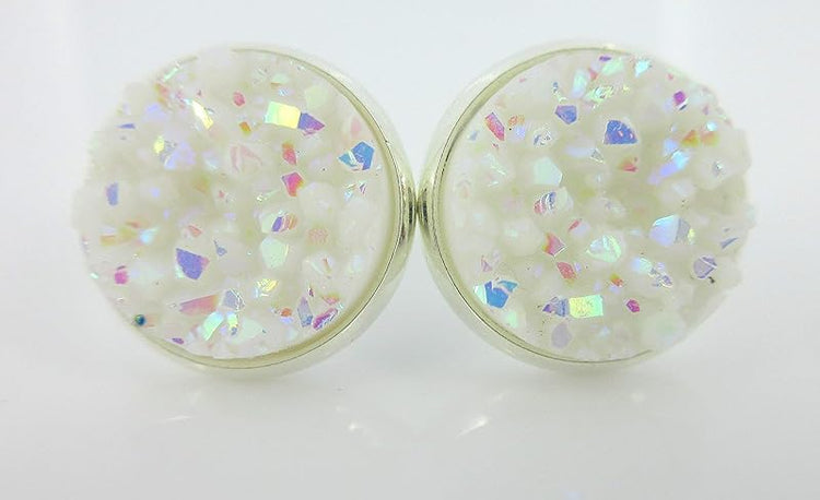 Summerfield Collection Trio Silver-tone Stud Earrings Faux Druzy Stone Red White AB Green Set 12mm