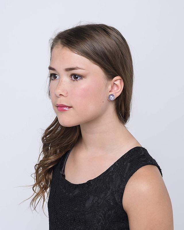 Summerfield Collection Stainless Steel Purple Holographic Glitter Glass Stud Earrings Hand-painted 12mm