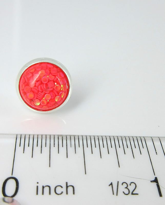 Summerfield Collection Shiny Silver-tone Iridescent Glitter Resin Stud Earrings 10mm (Coral)