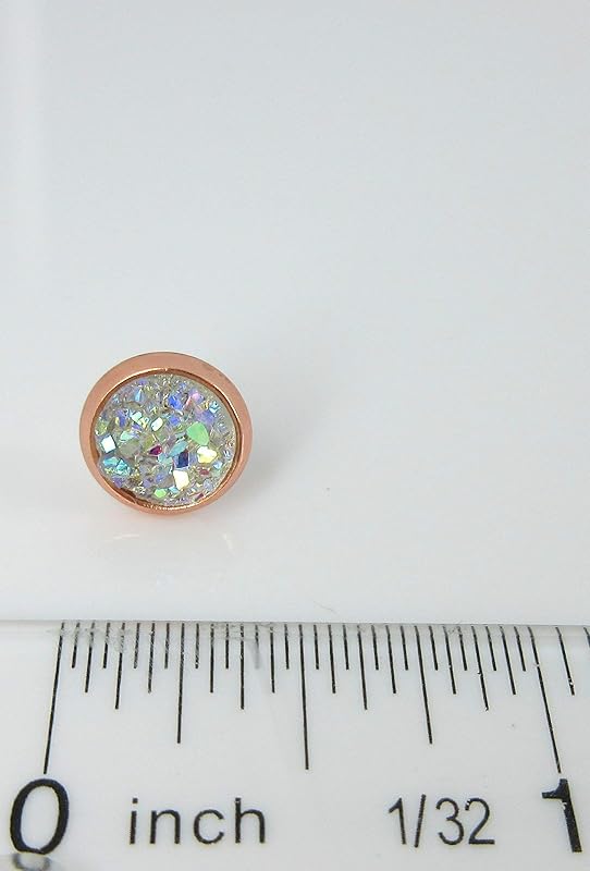 Summerfield Collection Rose Gold-tone Faux Druzy Stone Stud Earrings 8mm (Clear AB)